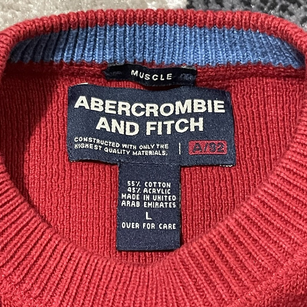 VTG Abercrombie & Fitch Muscle Sweater Ribbed Men Large Red Chunky Pullover AF92